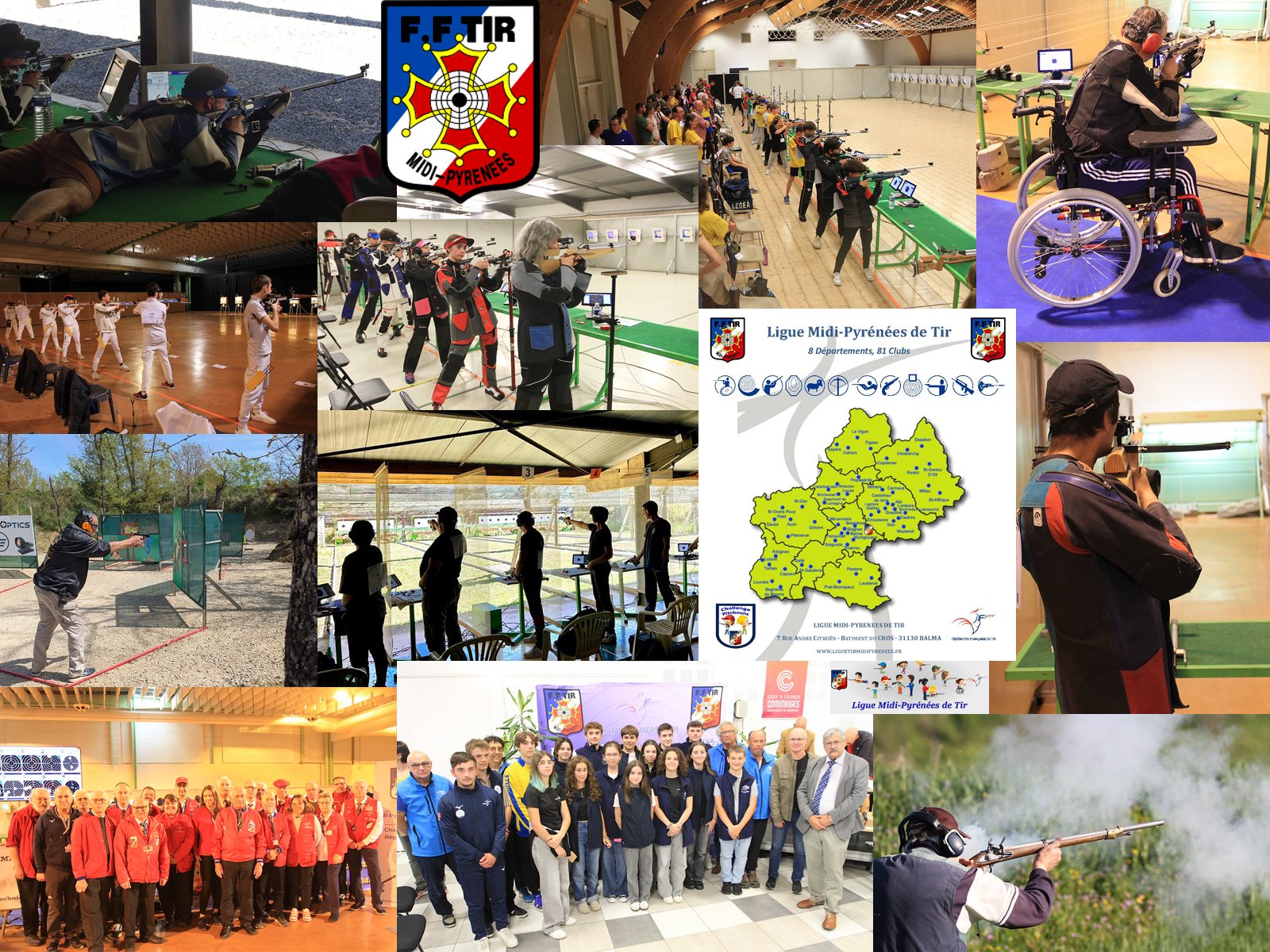 Affiche de la Ligue Midi-Pyrénées de Tir : disciplines, clubs et territoire
